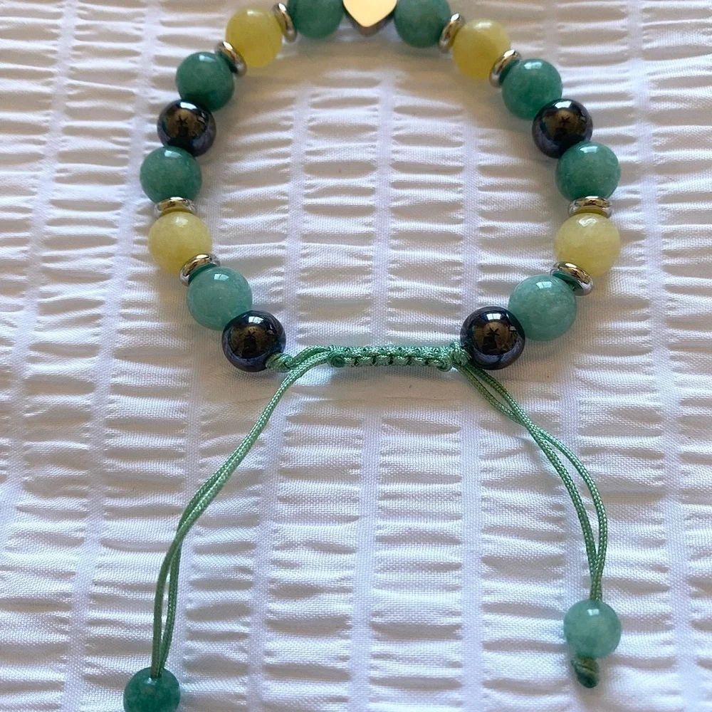 Green and Yellow Jade Beaded Bracelet fits up to 8” inches
